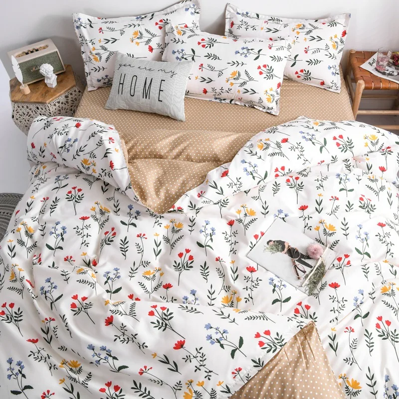 

New Four-piece Bedroom Bed Sheet Set Winter Thick Warmth Cotton Small Fresh Quilt Cover Fashion Simple Family Hotel Bedding Set