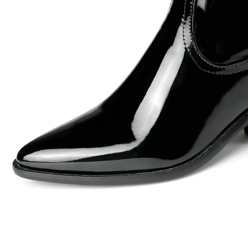 Женские сапоги в западном стиле из лакированной искусственной кожи с квадратным