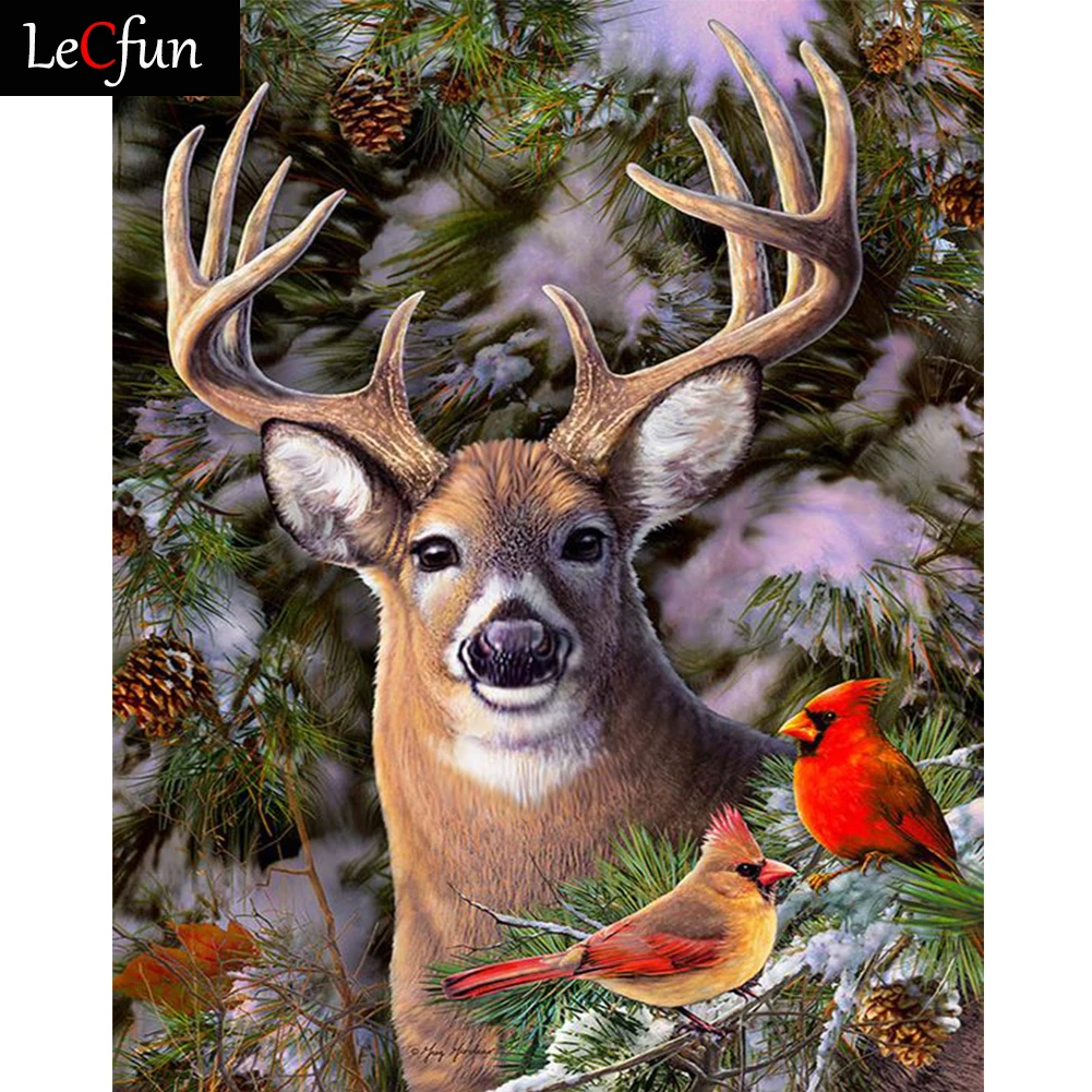 

LeCfun Winter Deer Cardinals Diamond Painting Kit 5D Full Drill Rhinestone Paint with Beads Art Craft Mosaic Making Home Decor