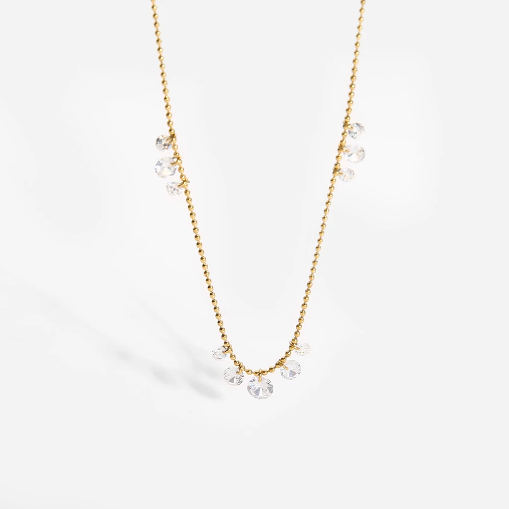 

New Gold Plated 316L Stainless Steel Cubic Zircon Charms Necklaces for Women Metal Beads Chain Choker Collar Waterproof Jewelry