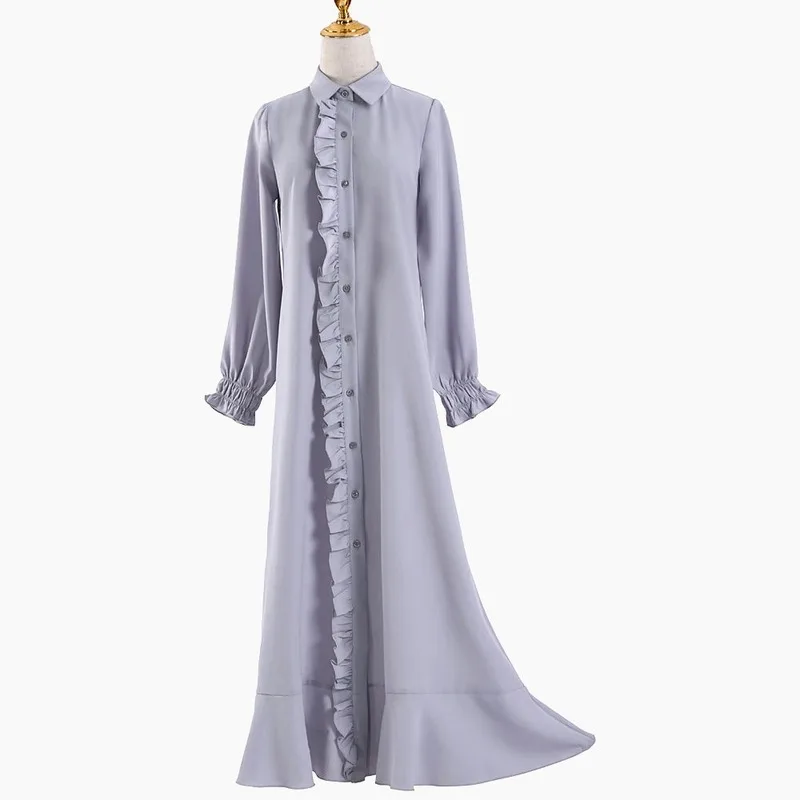 Arabic Islamic Dubai Kaftan Abaya Middle Eastern Muslim Moroccan Rufflse Dress Turkey Elegant Casual Femme | Женская одежда