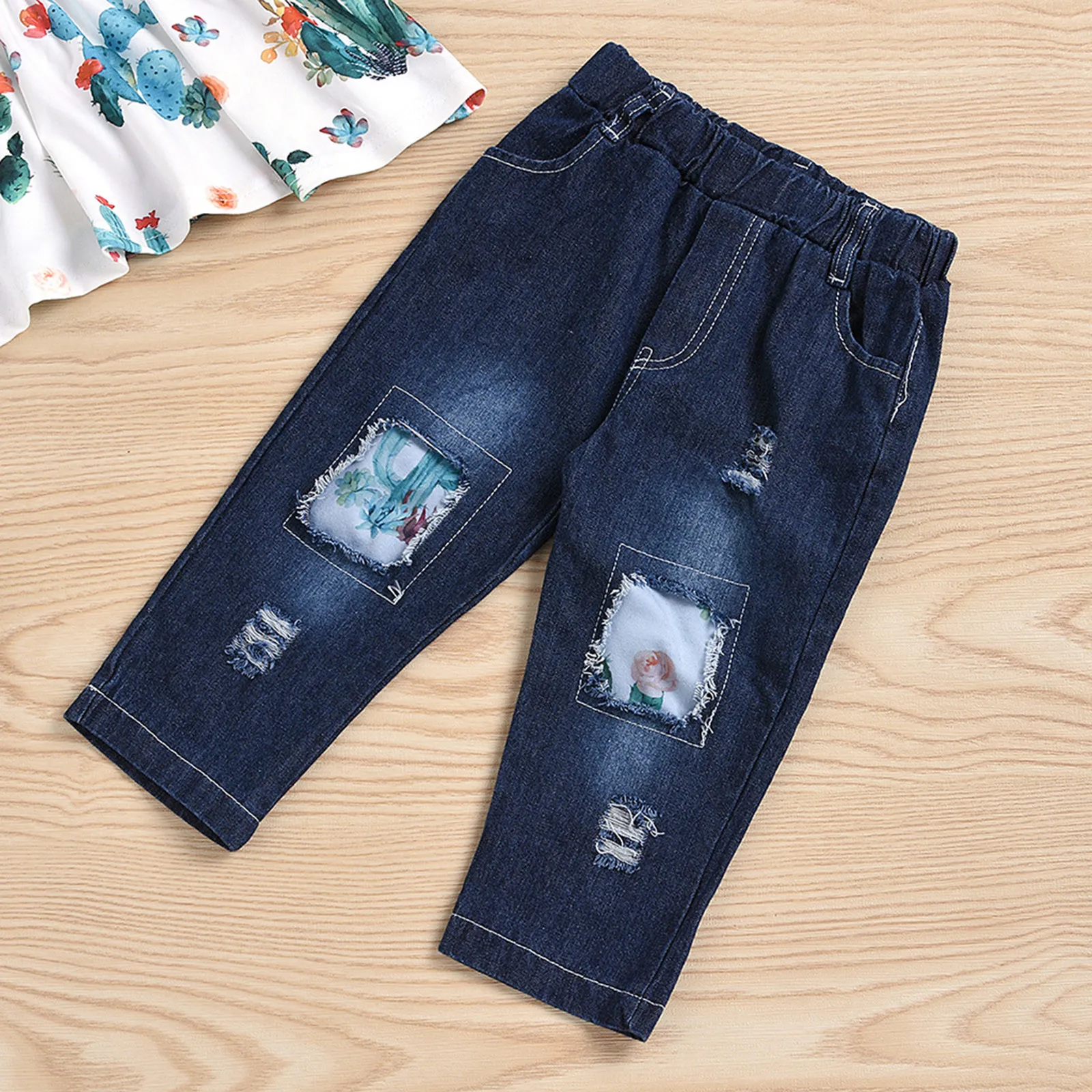 

2021 Baby Autumn Clothing Fashion Outfits Kids Baby Girls Long Sleeve Tops Flower Shirt Denim Jeans 2pcs Clothes Set 2-6t