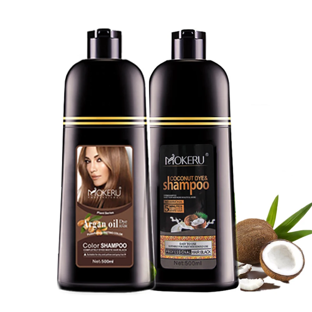 

Mokeru 2pcs/lot Natural Long Lasting Cover White Hair Dye Argan oil and Coconut oil essence hair color dye shampoo for women