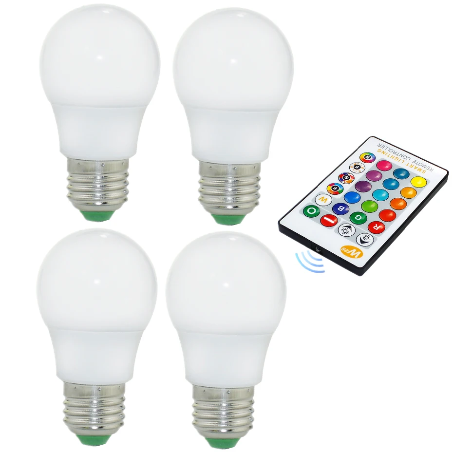 

LED RGB Bulb E27 5W 10W 15W Ampoule Led Lamp RGB White/Warm White Color Changing 110V 220V Night Light for Holiday Lighting 4PCS