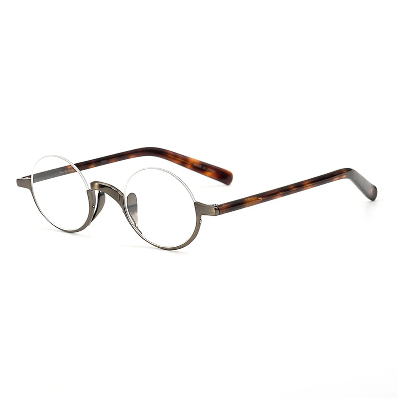 

2021 Handmade Vintage Titanium Acetate Glasses Frame Men Women Round Semi Rimless Eyewear Myopia Optical Prescription Eyeglasses