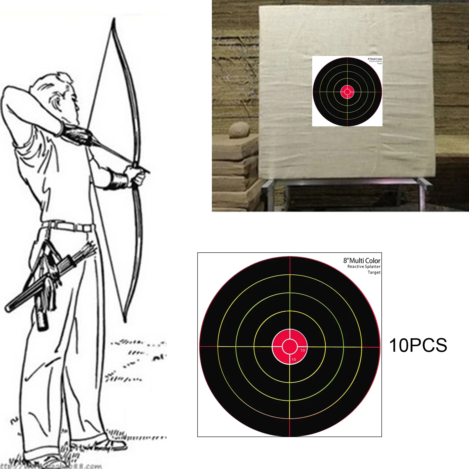 

10pcs Paper Target Stickers Adhesive Reactivity Shoot Targets Outdoor Shooting Practice Hunting Training 8*8inch Shot Target