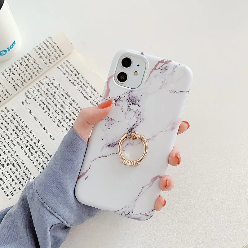

Blue Marble Ring Holder Phone Case for iPhone 12 11 Pro Max XR X XS Max SE 2020 7 8 Plus Soft Silicon Case Fashion Stand Cover