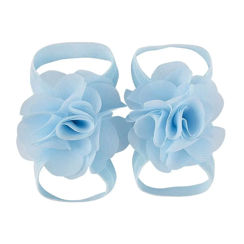 Light blue Новинка; одежда из шифона с цветами; босоножки ботинки сандалии для новорожденных ботиночки для крещения обувь для маленькой девочки реквизит для фотосессии обувь для дня рождения для новорожденных и детей до 12 месяцев - Цвет: Light blue