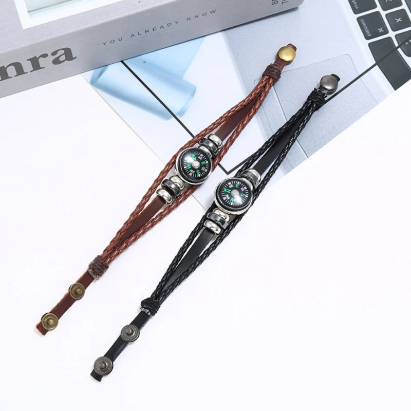 Браслет с компасом кожаный плетеный браслет для выживания туризма рыбалки охоты
