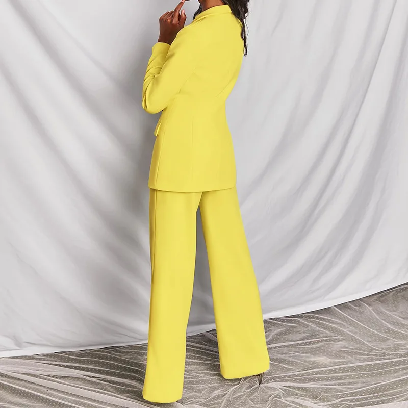 

Two-Pieces Women Blazer Suit Sexy Elegant Woman Jacket And Trousers Female Blazer Pink Yellow Chic Women Outfit Office Ladies