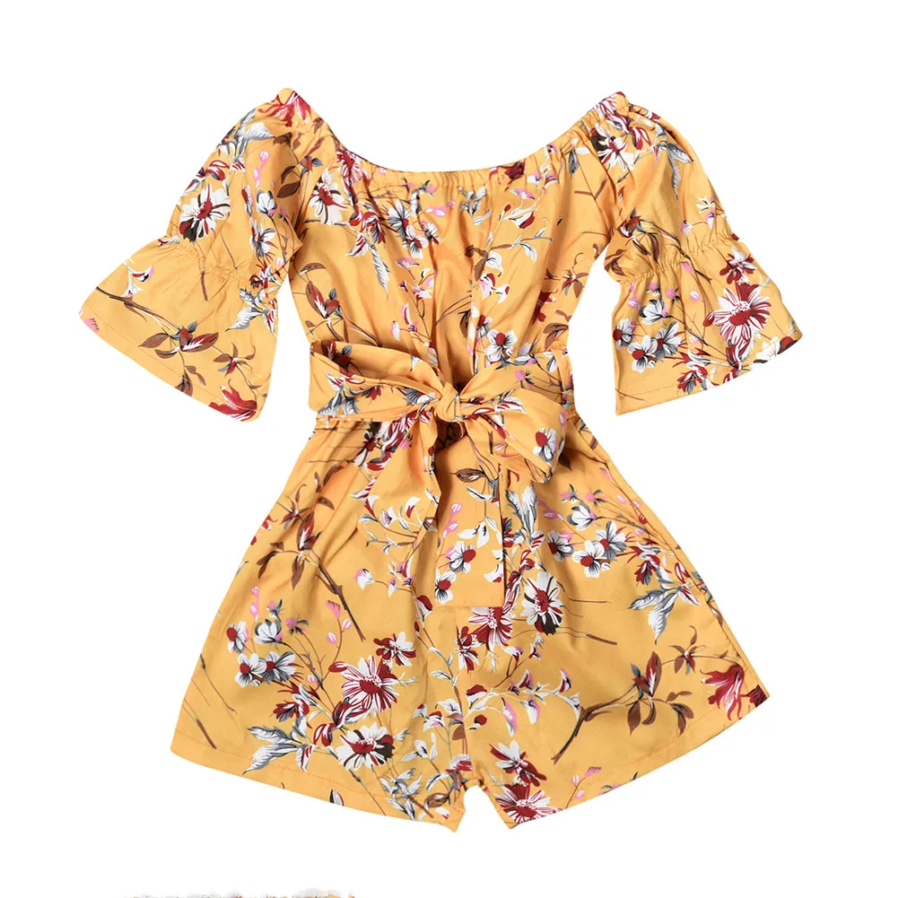 

0-24M Newborn Baby Girls Off shoulder Flower Short Sleeve Romper Jumpsuits Trousers Outfits Clothes