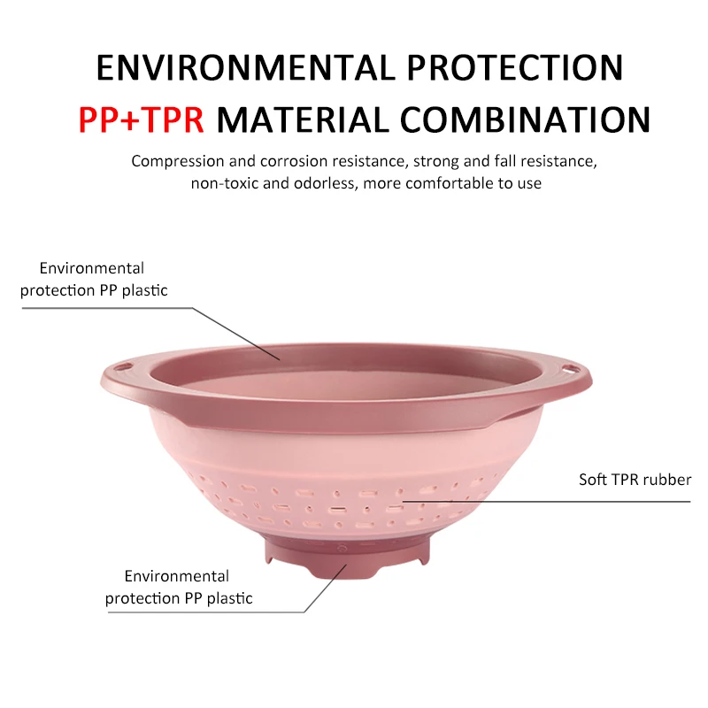 

Collapsible Drain Basket With Handle Multifunction Colander Fruit Vegetable Washing Basket Strainer Portable Basins Kitchen Tool