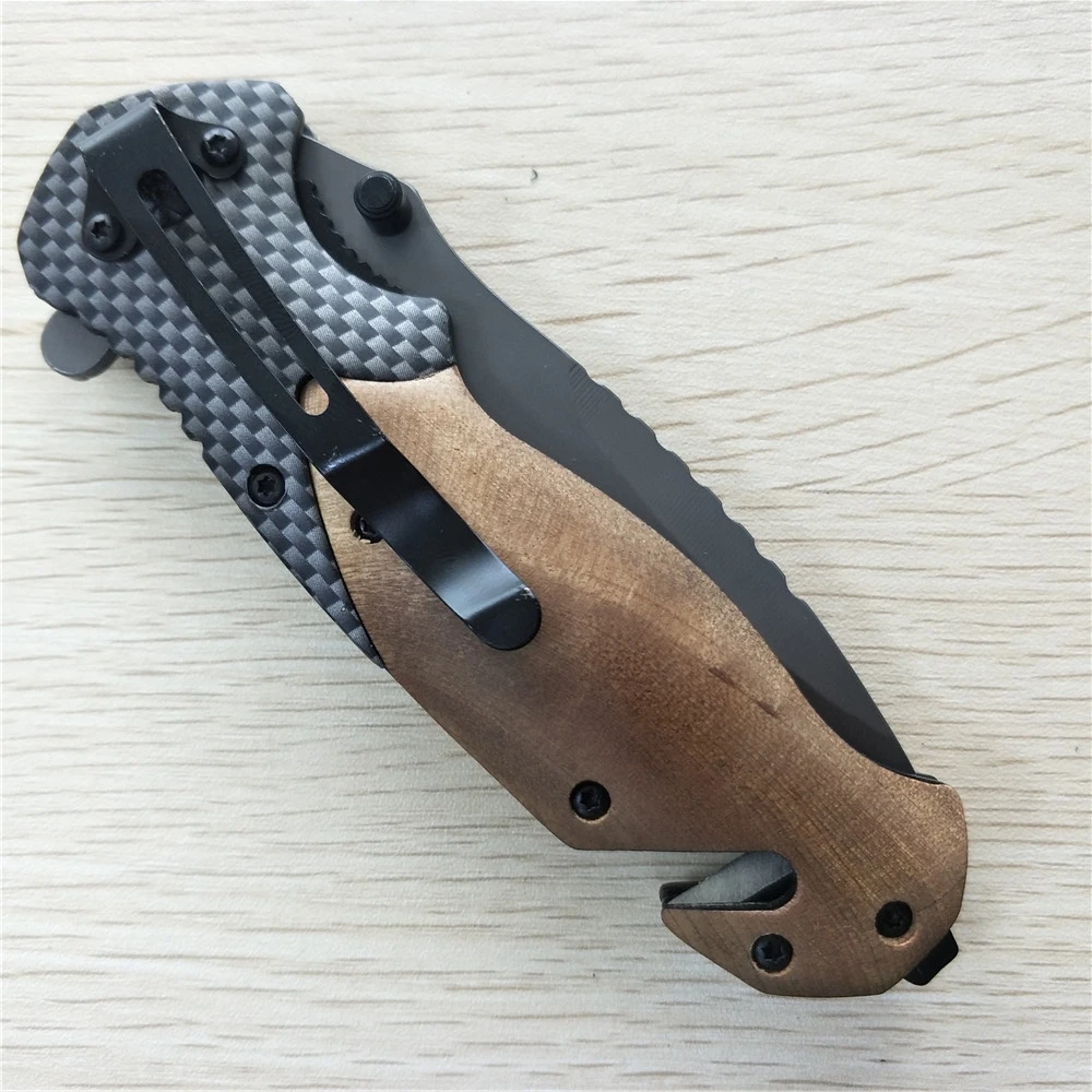 Tactical 56HRC High Hardness 5CR13 Blade Imitation Carbon Fiber + Shadow Wood Handle Folding Knife Outdoor Camping Survival Tool |