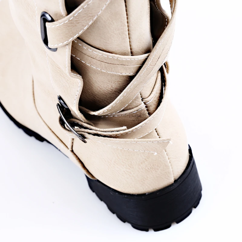 

Women Leather Knee High Boots Fashion Cross Strap Winter Low Heels Long Boots Western Side Zipper Buckle Black Motorcycle Boots