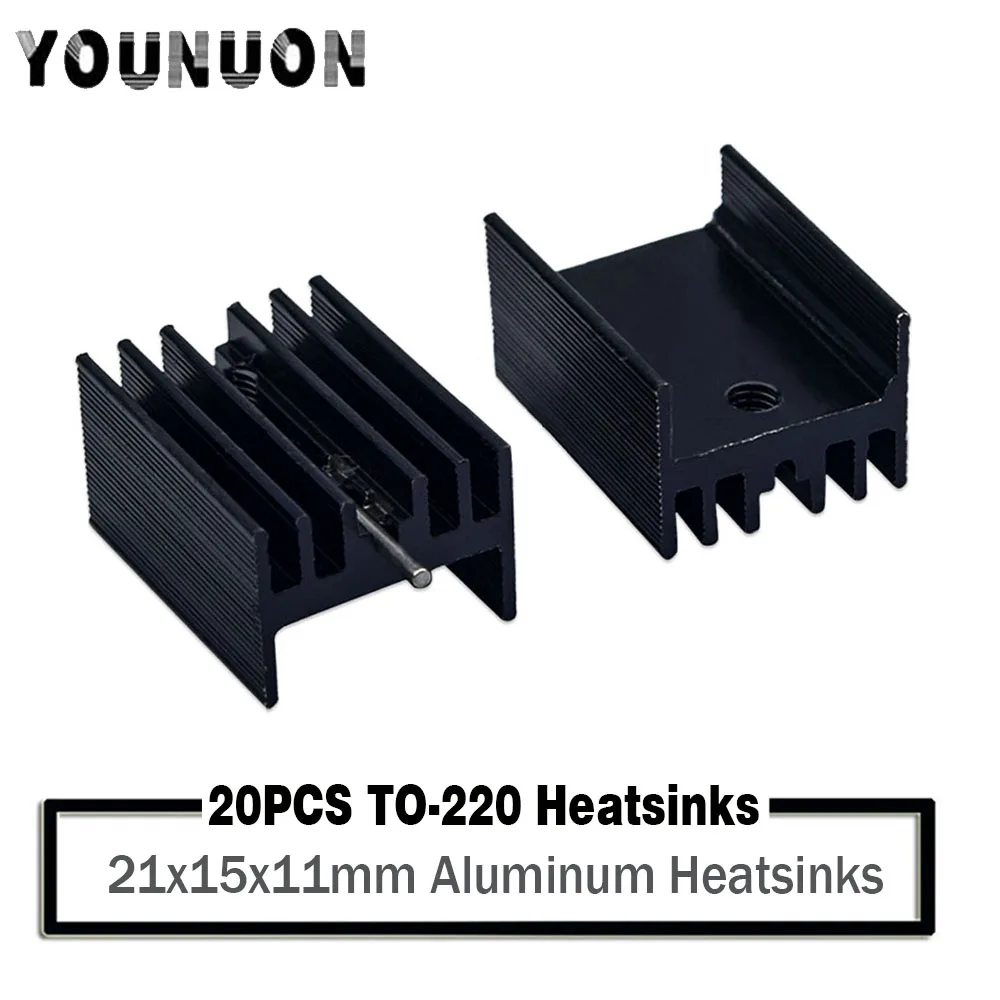 Черный алюминиевый радиатор для МОП-транзисторов 220, 21*15*11 мм TO-7805 TO220, 20 шт.