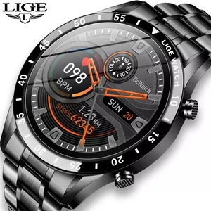 LIGE 2022 Full circle touch screen steel Band luxury Bluetooth call Men smart watch Waterproof Sport