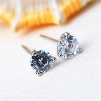 exquisite simple three claw zircon round stugs earrings advanced dinner accessories womens wedding jewelry birthday gift