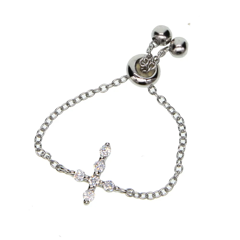drop shipping 925 stering silver 3color cross CZ adjust delicate chain women girl dainty minimal cz simple cute ring | Украшения и