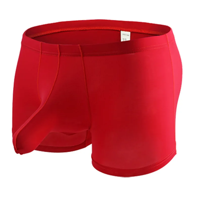 

Sexy Red Color Men's Transparent Ice Silk Underwear Male Bullets Separation Boxers Shorts Appeal Underwear For Men