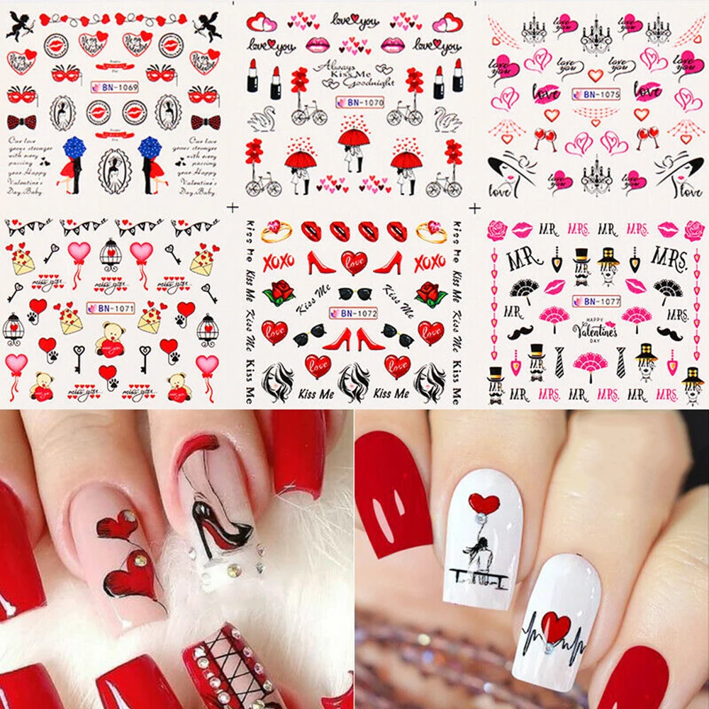 12 стилей/лист модные наклейки на ногти с изображением губ|Стикеры и наклейки| |
