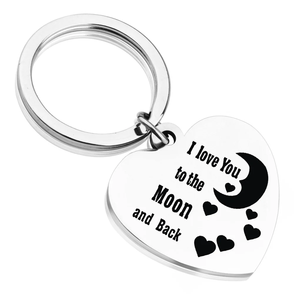

Новый модный белый брелок из нержавеющей стали в форме сердца с надписью «I LOVE YOU TO THE MOON AND BACK»