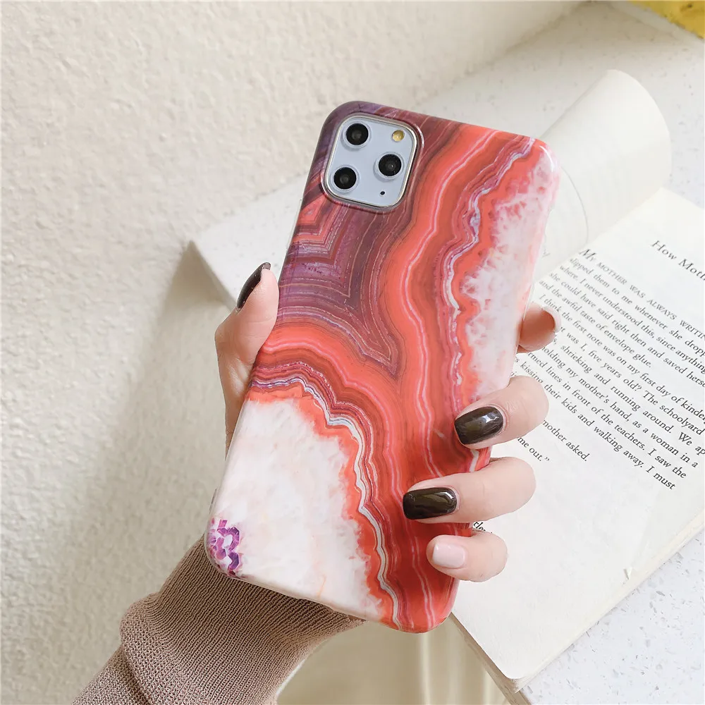 Чехол с аметистом Агатом мрамором для iPhone X XS MAX XR мягкий силиконовый защитный