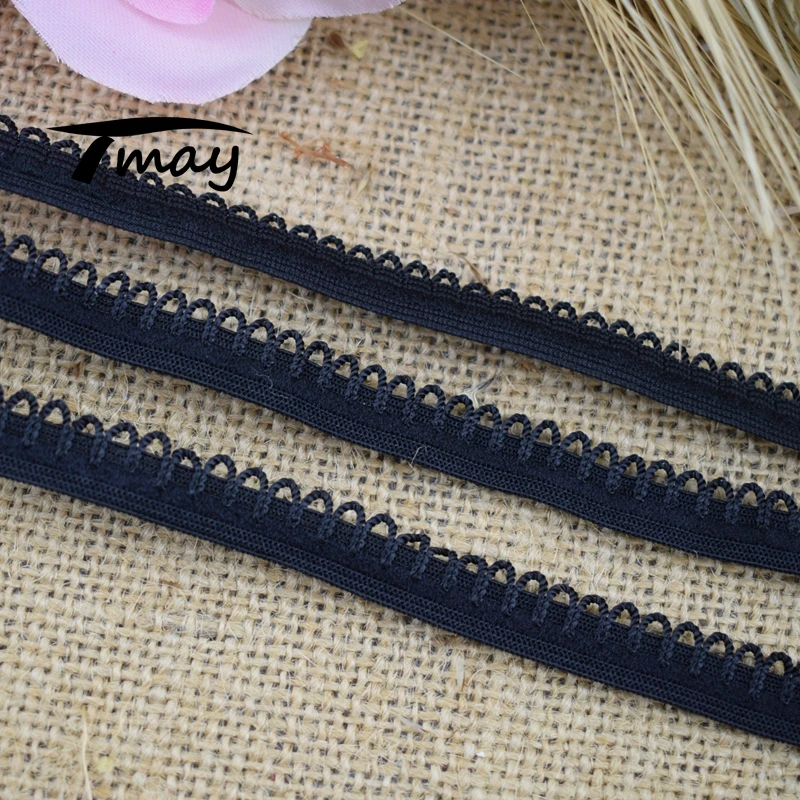 #1655 в продаже 10 мм 8 ярдов/партия эластичные ленты чистый черный кружевной