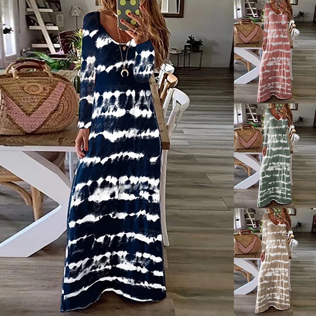 

Fashion Maxi Dress Elegant Robe Femme Casual Zomer Jurk Long Sleeve Dress Women Loose and Comfortable Summer Dresses Print