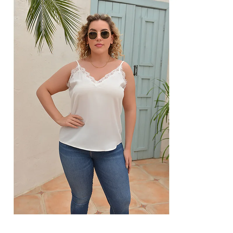 

Plus size women's spring and summer new girl with lace trim in the spring and summer camisole women