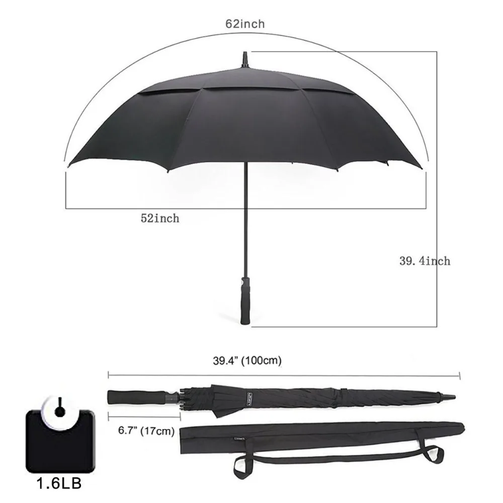 Oversize Automatic Umbrella Large Golf Strong Windproof Semi Auto Long Double Layer Outdoor Man Women Business | Дом и сад