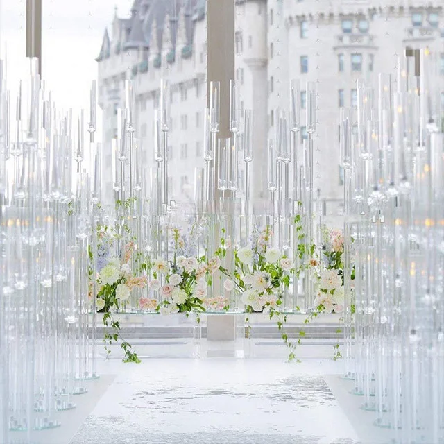 

Lastest Wedding Crystal Centerpieces Party Decor Aisle Road Lead Tall Flower Chandeliers Acrylic Flower Stand Table Centerpiece