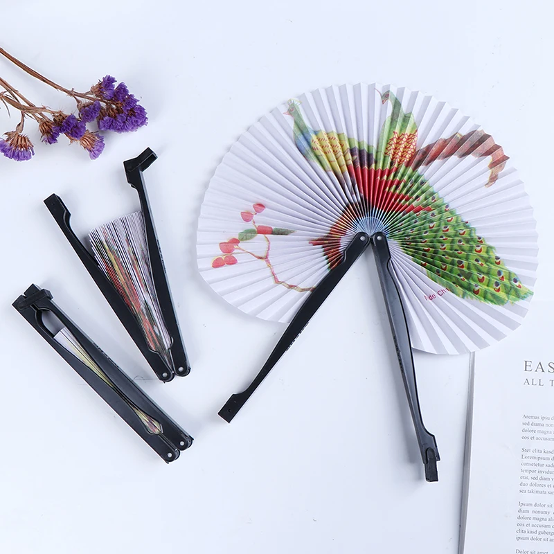 

1PCS Female Handheld Fan Chinese Pocket Folding Hand Fan Party Decor Gift Random Round Circle Printed Paper Decorative Fan Chic