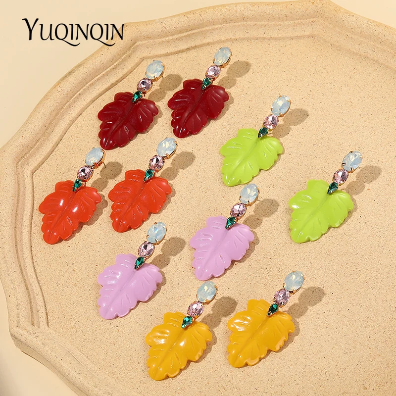 

Винтажные увеличенные Искусственные серьги для женщин и девушек, Модные Разноцветные серьги-подвески с листьями и кристаллами, ювелирные и...