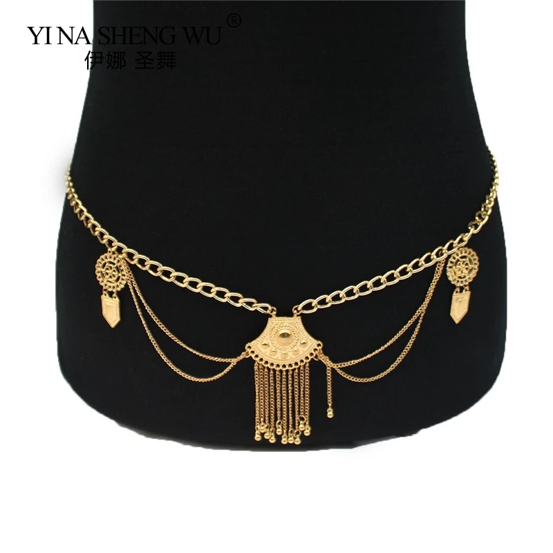 

Hollow Flowers Out Waist Chains Pendants Sexy Belly Dance Chain Belly Belt Body Chains Link Tassel Gypsy Women Coin Body Jewelry