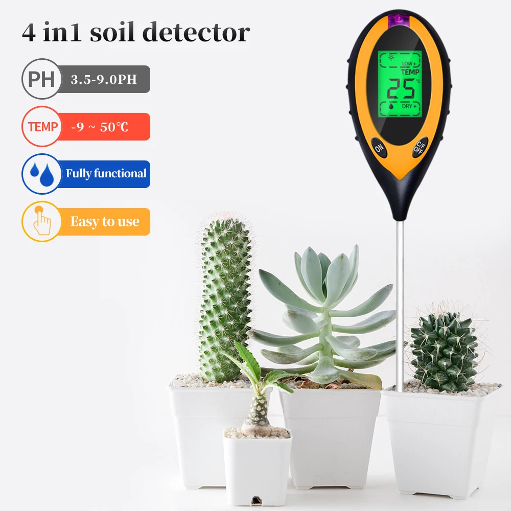

4 In 1 / 3 In 1 Soil Ph Meter Soil Tester PH Moisture Meter Temperature Sunlight Intensity Measurement Analysis Acidity Alkali