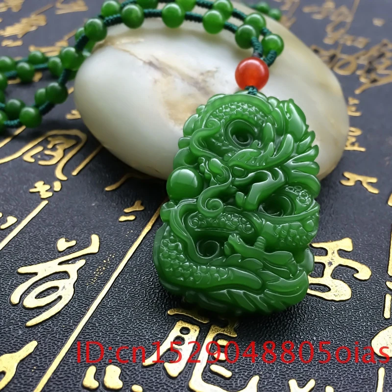 Модное ожерелье из натурального Зеленого Нефритового дракона с бусинами ручная