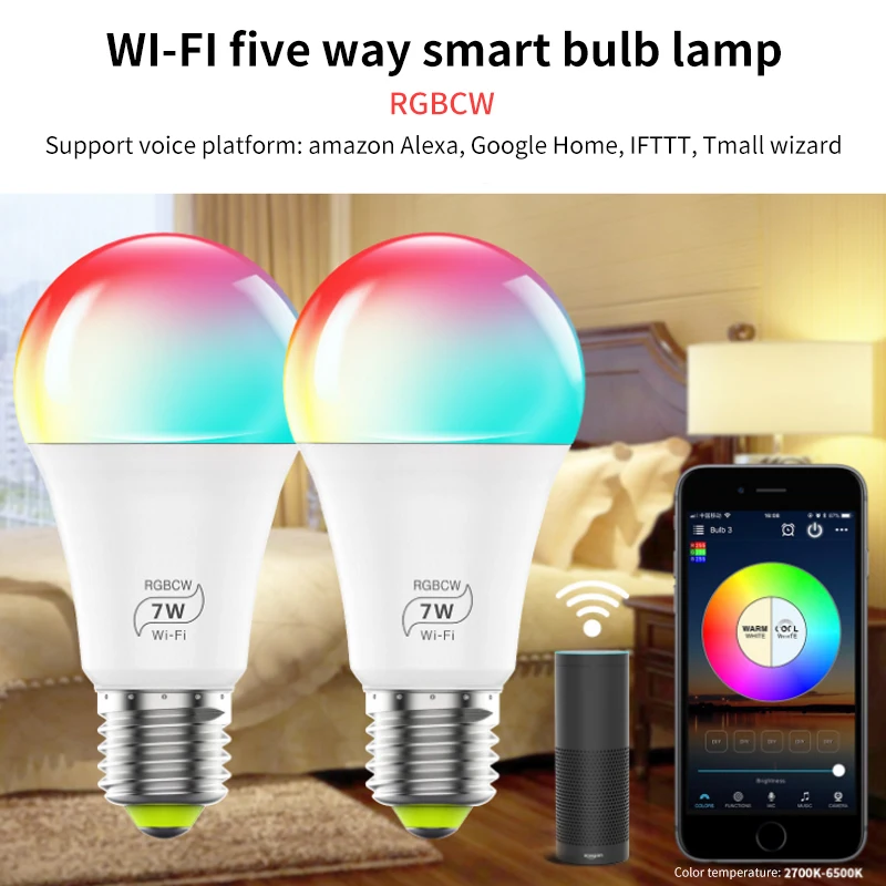Умная Светодиодная лампа с Wi Fi и поддержкой Alexa Google Home IFTTT умная голосовым