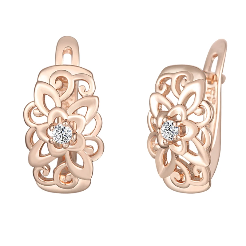 Женские квадратные серьги FJ подвески из розового золота 585 пробы и белого цвета 2