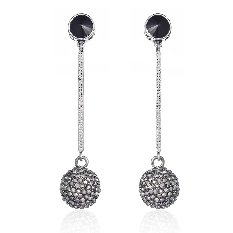 Ancient silver MAIKALE винтажные металлические полые сферические серьги проложенные черные стразы сплав полосы длинные висячие большие серьги-капли для женщин - Окраска металла: Ancient silver