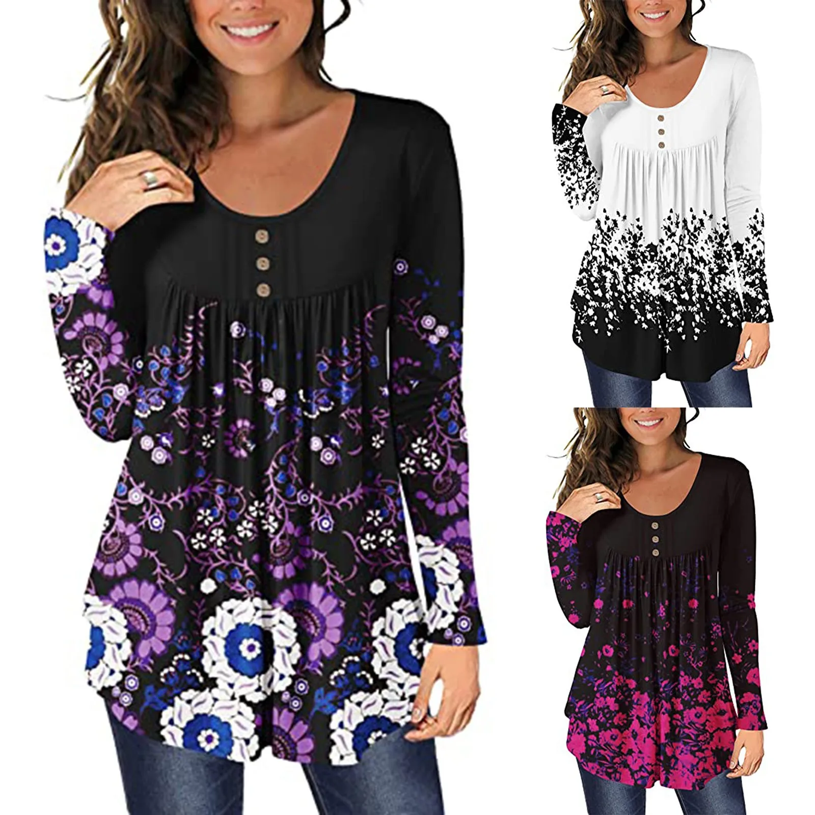 

Vintage Flora Print Blouse Shirt Casual O-Neck Tops Tee Casual Autumn Winter Ladies Female Women Long Sleeve Blusas Pullover