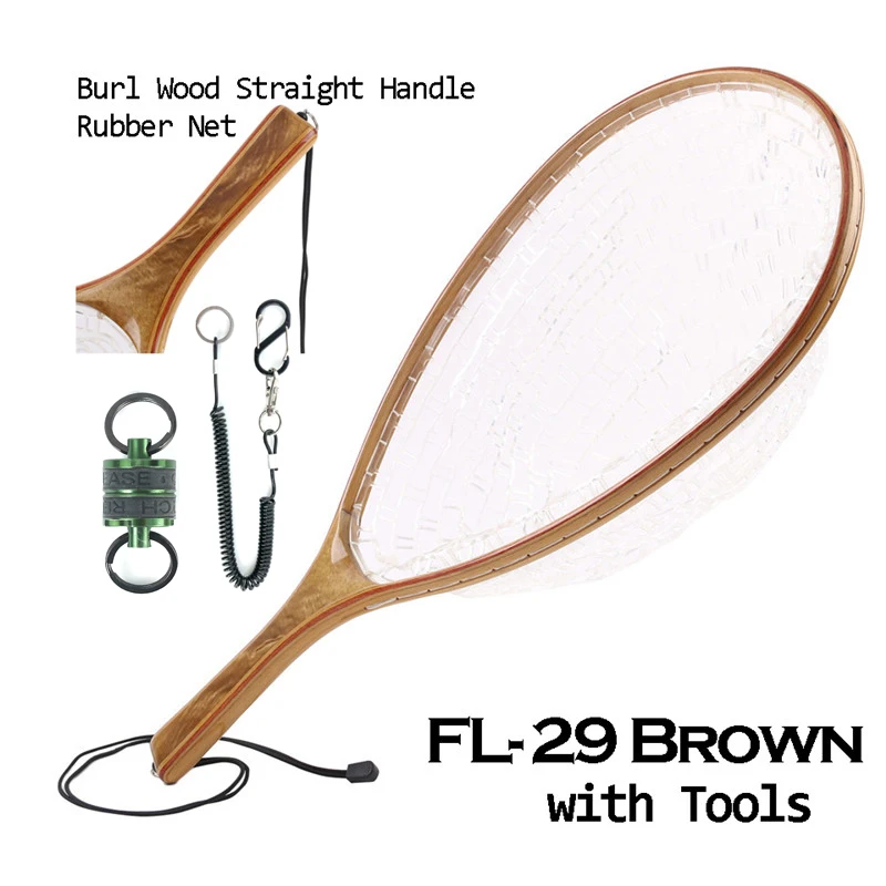 Brown Net with tools Maximumcatch мягкая резиновая сетка для ловли нахлыстом, сачок с деревом, прямая ручка, ловля рыбы, ловля форели - Цвет: Brown Net with tools