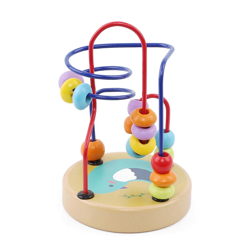 

New Infant Mini Cartoon Pattern Around Beads Puzzle Toy Wooden Early Educational Toys for Children Kids 3D Puzzles Jigsaw