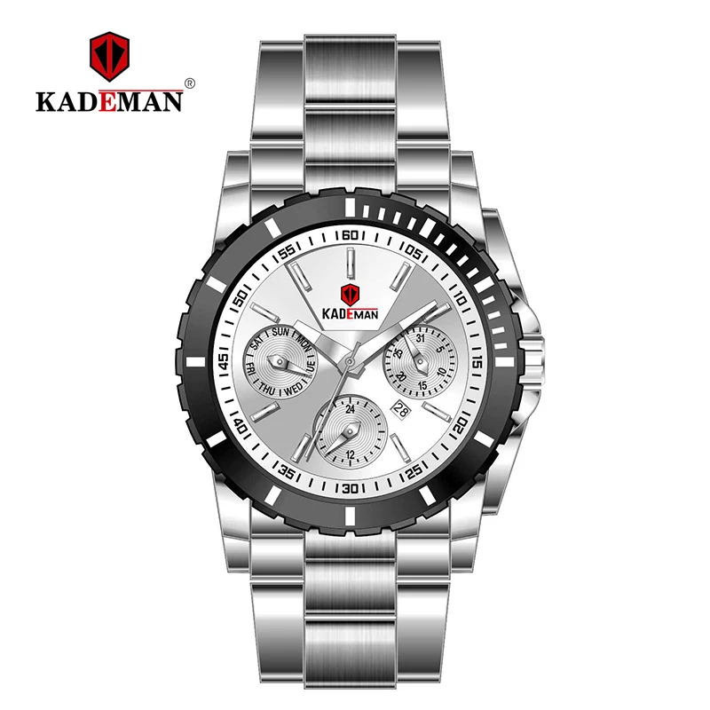 Silver KADEMAN Женская мода платье кварцевые часы леди из нержавеющей стали Роскошные водонепроницаемые наручные часы простые девушки Relogio Feminino 6137L - Цвет: Silver