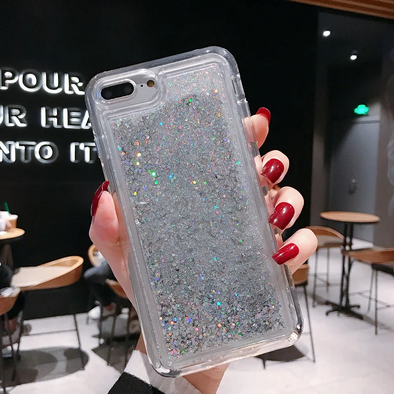 Прозрачный чехол из ТПУ с жидким блеском для iPhone 11 Pro Max X XS XR 6 7 8 Plus SE 2020