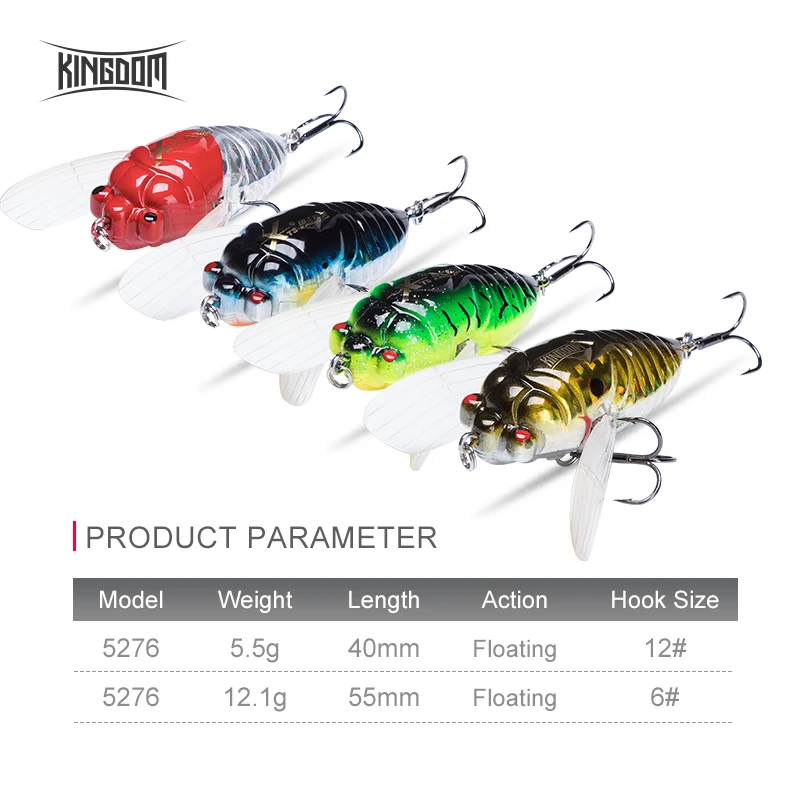 Kingdom Topwater Floating Simulation Cicada Fishing Lures Hard Bait Saltwater Bionic Insect Swing Wobbler 40mm 55mm Fishing Lure