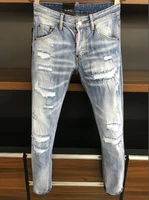 patchwork jeans authentic classic dsquared2 mens short jeans high quality slim fit streetwear summer 9632