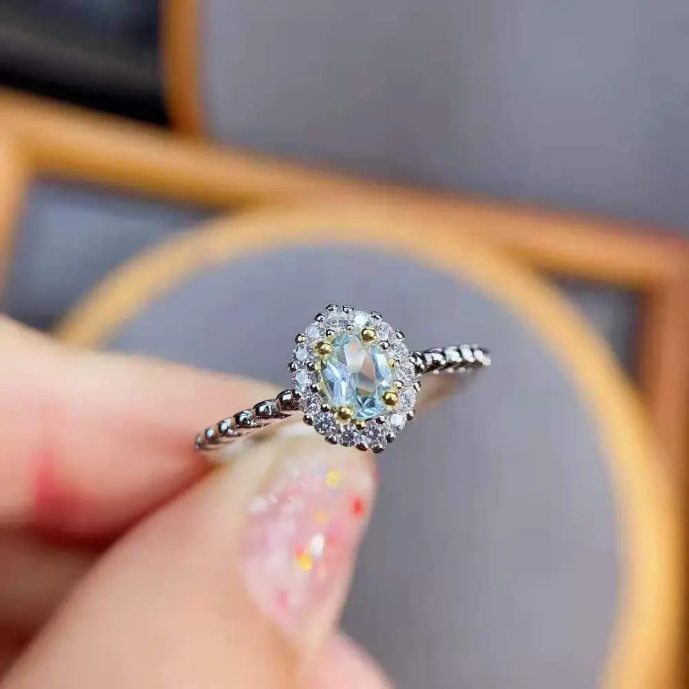 

Natural Aquamarine Ring S925 Sterling Silver Fine Fashion Charming Jewelry for Women Free Shipping MeiBaPJFS
