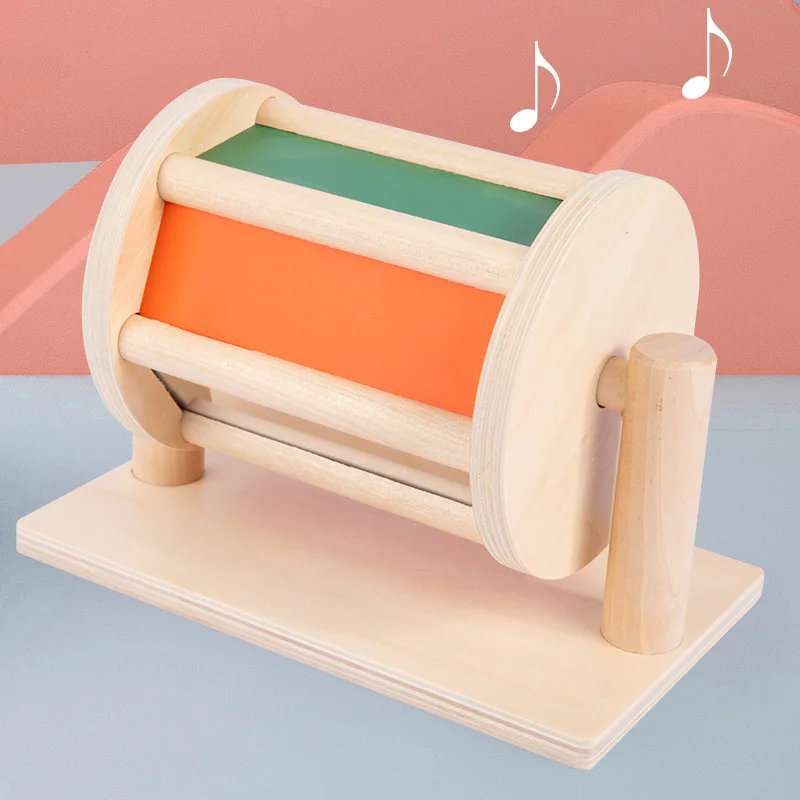 Juguetes sensoriales Montessori de madera para ni&ntilde;os, tambor giratorio con espejo, juguetes educativos para edades tempranas, 6-12 meses, 1 a&ntilde;o-0