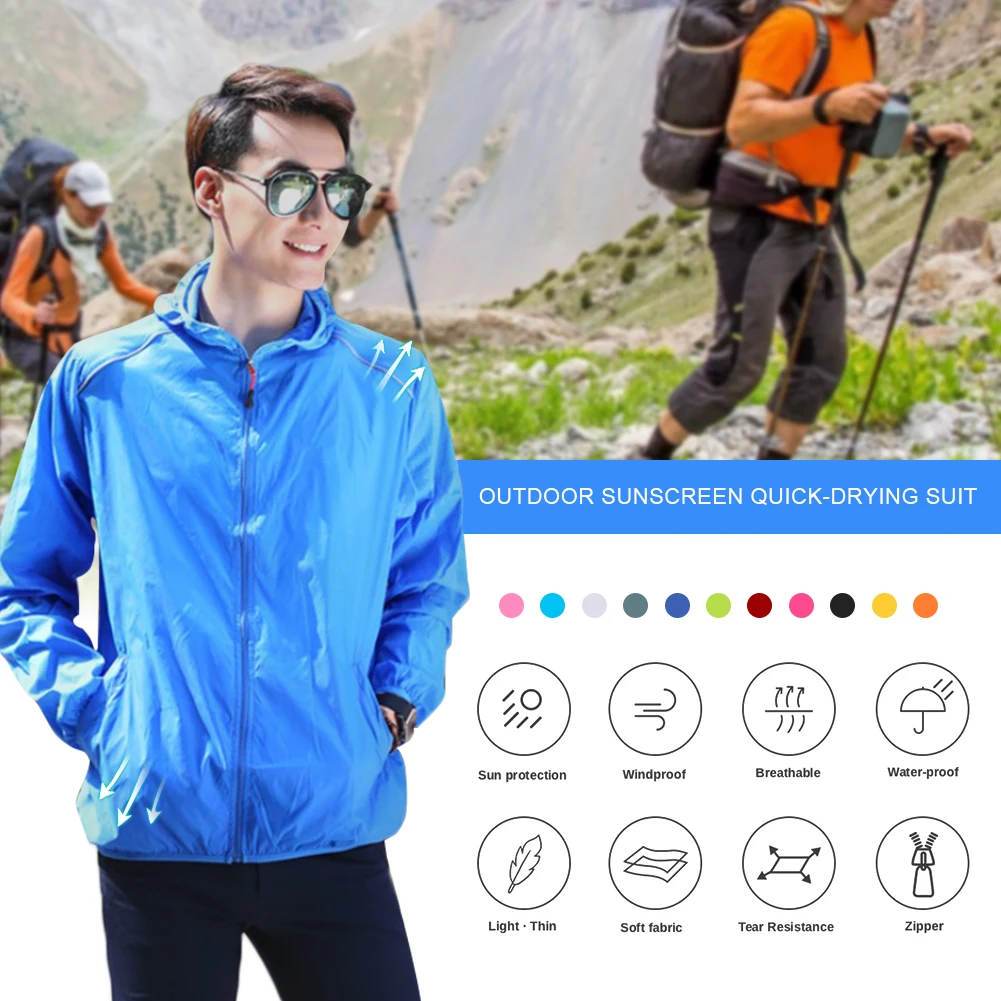 

Men Women Hooded Jacket Waterproof Quick Dry Windbreaker Sun Protection Jacket for Hiking Camping Hunting Outdoor Sport