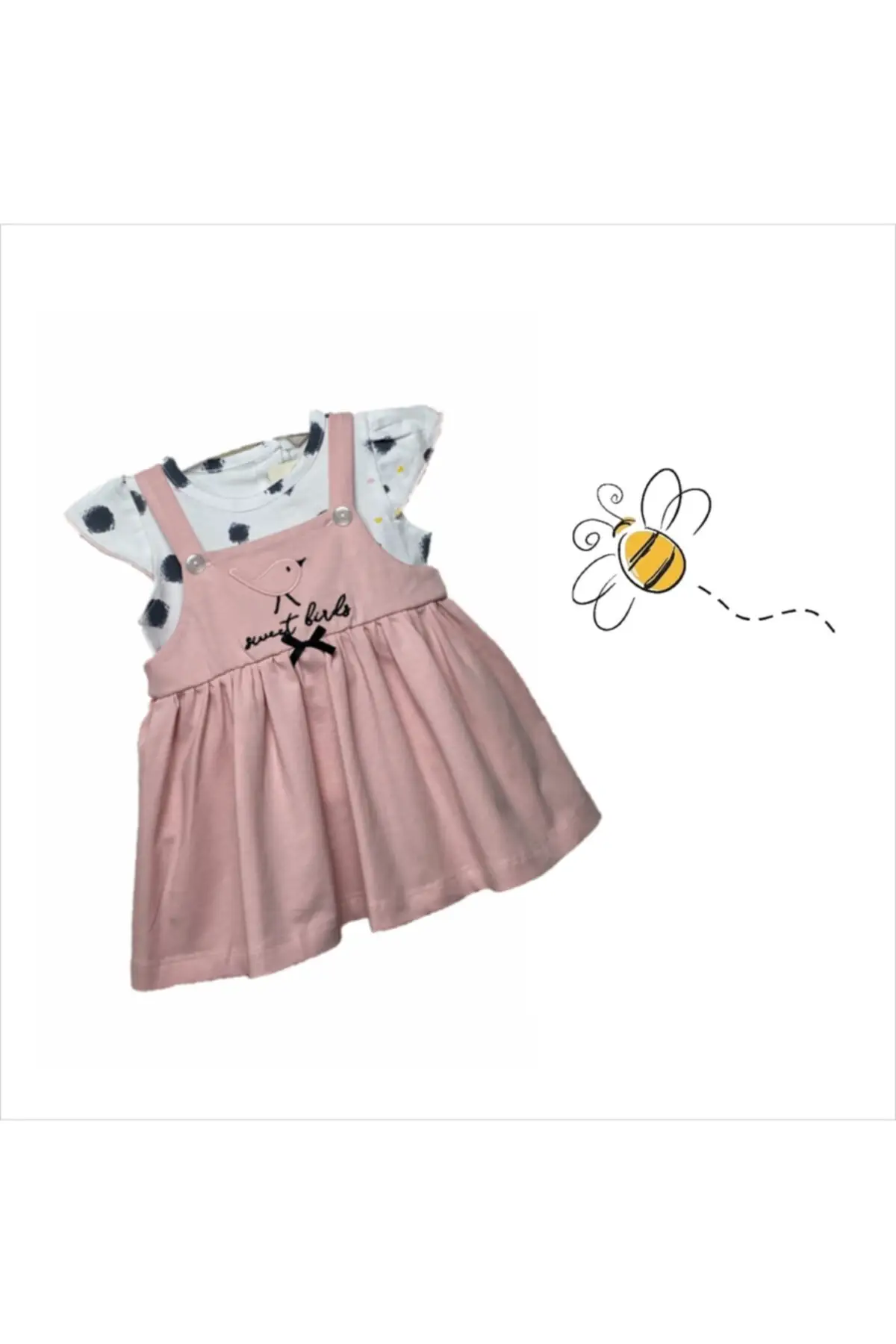 

Baby girl Pink Bird Pattern Gilet Dress Suit
